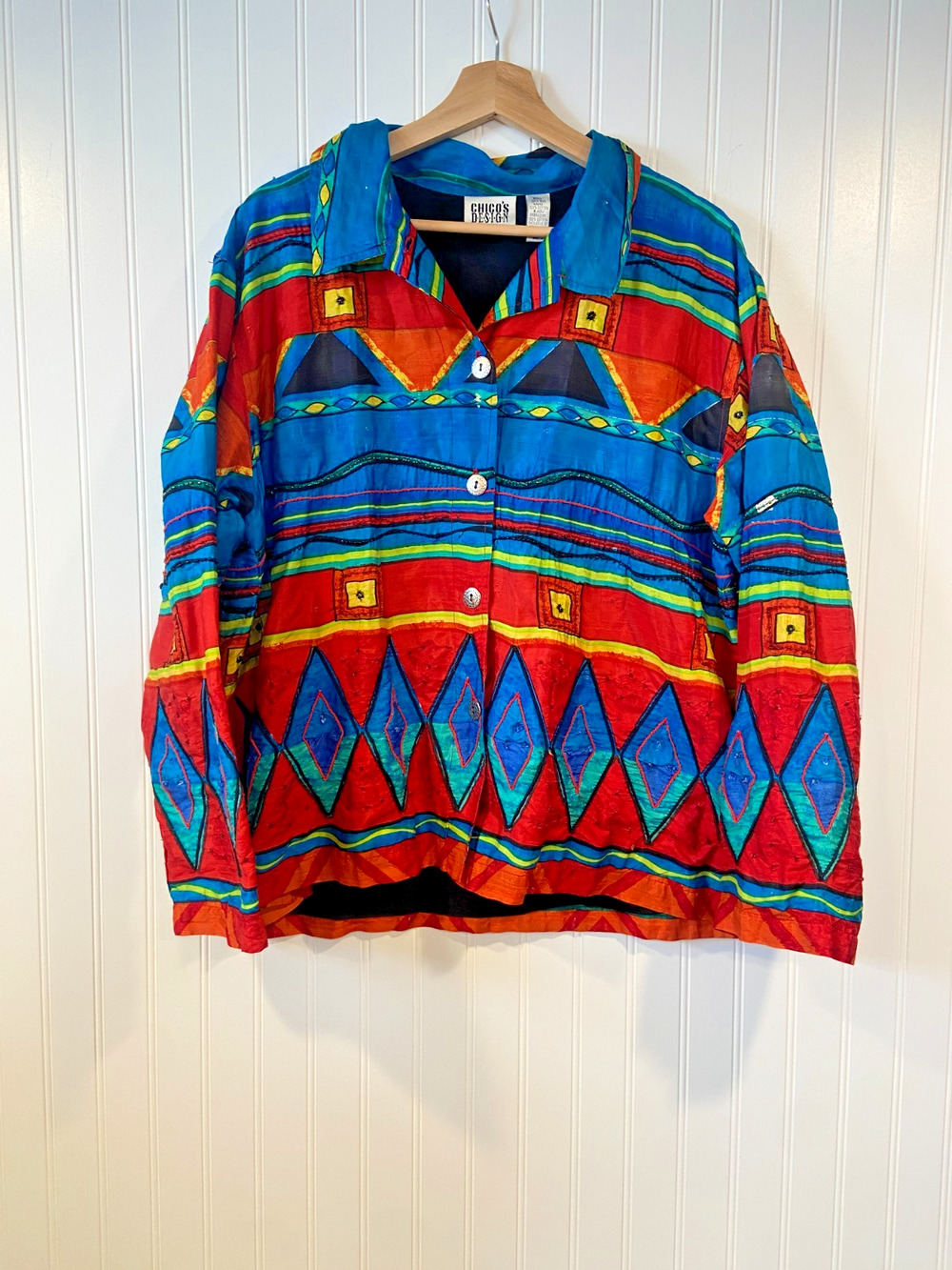 Chico's Jacket Women's XL Embroidered Sequin Beading Floral Art Wear 100% Silk